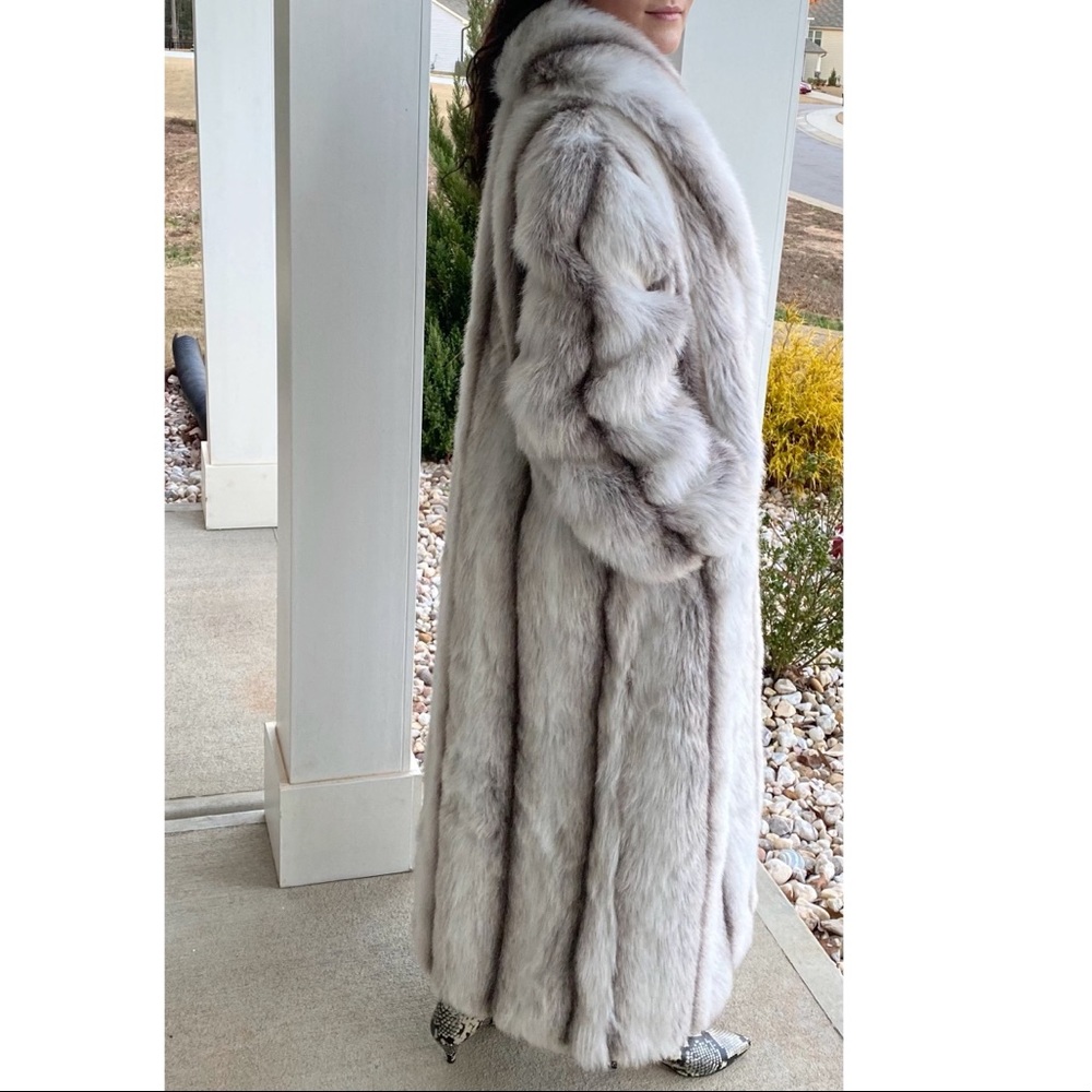 Elegant Gray Fur Trench Coat